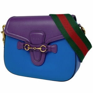 Gucci Horsebit Shoulder Bag Sherry Web Leather Purple Blue